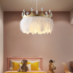 Lampara Colgante de Plumas Blancas LED Infantil Estilo Moderno Diseño Corona