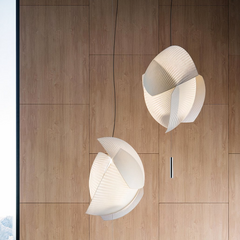 Lámpara de Tela Colgante LED Blanca Concha Estilo Japandi para Salón