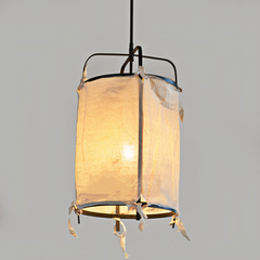 Lámpara Colgante de Lino LED Estilo Japonés Tipo Farol para Comedor