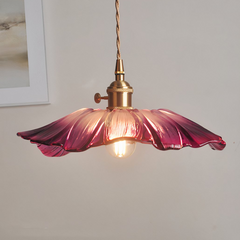 Lámpara colgante flor de cristal rosa vintage ajustable en altura para comedor