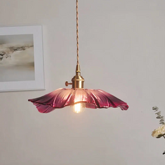 Lámpara colgante flor de cristal rosa vintage ajustable en altura para comedor