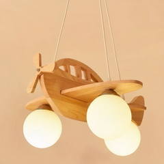 Lámpara Colgante Avión Infantil LED de Madera para Dormitorio