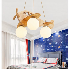Lámpara Colgante Avión Infantil LED de Madera para Dormitorio