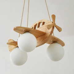 Lámpara Colgante Avión Infantil LED de Madera para Dormitorio