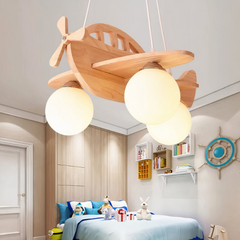 Lámpara Colgante Avión Infantil LED de Madera para Dormitorio