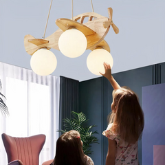 Lámpara Colgante Avión Infantil LED de Madera para Dormitorio