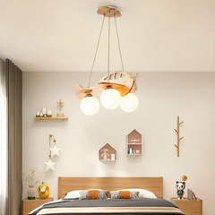 Lámpara Colgante Avión Infantil LED de Madera para Dormitorio