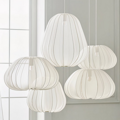 Lámpara Colgante Tela Blanca LED Tipo Farol Estilo Japonés Comedor