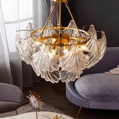 Lámpara Colgante LED de concha de cristal y metal de Lujo para Salón