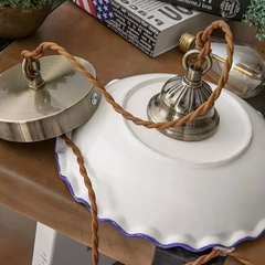 Lámpara Colgante Cerámica Blanca Vintage Estampada Azul para Comedor