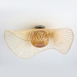 Lámpara de techo de ratán LED boho natural forma sombrero para dormitorio