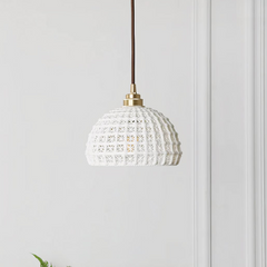 Lámpara Colgante Cerámica Blanca LED Estilo Nórdico para Comedor