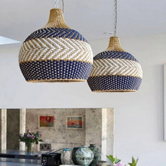 Lámpara Colgante de Ratán LED Esférica Estilo Bohemio para Comedor