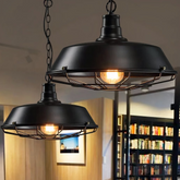 Lámpara Colgante Industrial Negra Regulable en Altura de Metal para Comedor