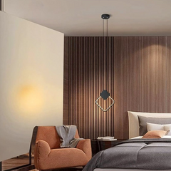Lámpara colgante diamante LED negra minimalista de luz suave para dormitorio