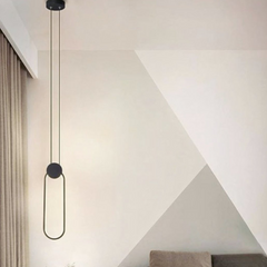 Lámpara colgante ovalada LED negra regulable de estilo moderno para dormitorio