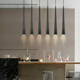 Lámpara colgante moderna LED de aluminio con forma cónica alargada para comedor