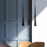 Lámpara colgante moderna LED de aluminio con forma cónica alargada para comedor