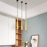 Lámpara colgante moderna LED de aluminio con forma cónica alargada para comedor