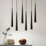 Lámpara colgante moderna LED de aluminio con forma cónica alargada para comedor