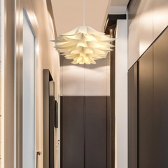 Lámpara colgante origami forma flor LED moderna blanca para comedor