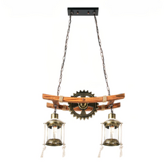 Lámpara colgante industrial vintage de madera regulable en altura para comedor