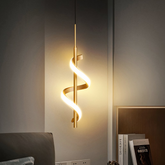 Lámpara colgante espiral dorada LED moderna para mesita de noche