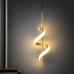 Lámpara colgante espiral dorada LED moderna para mesita de noche
