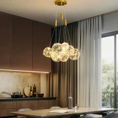 Lámpara de racimo de vidrio moderna LED regulable en altura para comedor