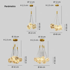 Lámpara de racimo de vidrio moderna LED regulable en altura para comedor