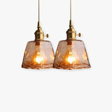 Lámpara colgante de vidrio ámbar vintage para comedor con altura ajustable