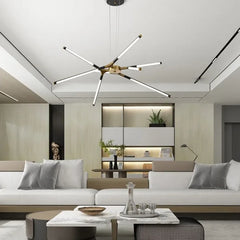 Arañas colgantes modernas LED negro dorado para salón