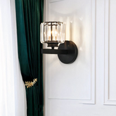 Aplique de Pared de Cristal Moderno LED Negro para Mesita de Noche