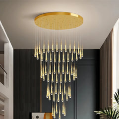 Lampara colgante para escalera de cristal lágrima dorado moderno