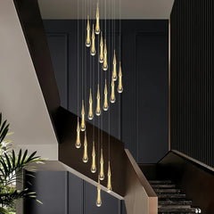 Lampara colgante para escalera de cristal lágrima dorado moderno