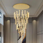 Lámpara colgante escalera larga de cristal dorado moderna led regulable