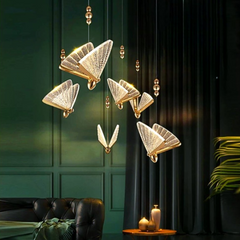 Lámpara Colgante Mariposas LED Moderna Dorada para Mesita de Noche
