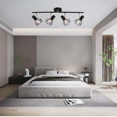 Lámpara de techo 4 luces industrial negra con pantalla jaula ajustable para salón