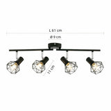 Lámpara de techo 4 luces industrial negra con pantalla jaula ajustable para salón