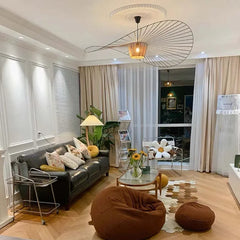 Lampara Colgante de Estilo Nórdico para Sala de Estar Diseño de Sombrero de Paja