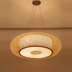 Lámpara Colgante de Bambú con Luz LED Redonda Estilo Chino para Comedor
