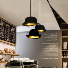 Lámpara Colgante Sombrero LED Moderna Regulable en Altura Negra para Comedor