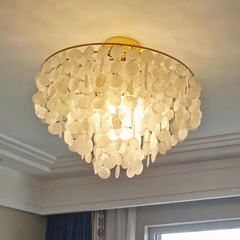 Lámpara Colgante Nácar Blanca LED de Estilo Lujoso Clásico para Salón