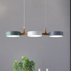 Lámpara colgante de tres luces nórdica LED regulable color Morandi para comedor