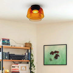 Lámpara de techo de vidrio nórdica multicapa con LED en tonos Morandi para salón