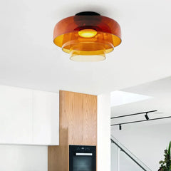 Lámpara de techo de vidrio nórdica multicapa con LED en tonos Morandi para salón