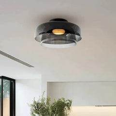 Lámpara de techo de vidrio nórdica multicapa con LED en tonos Morandi para salón