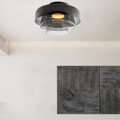 Lámpara de techo de vidrio nórdica multicapa con LED en tonos Morandi para salón