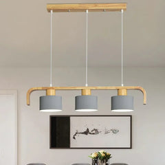 Lampara colgante 3 luces diseño nórdico cilindro madera