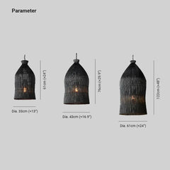 Sala de estar de campana negra Luz de colgante de ratán